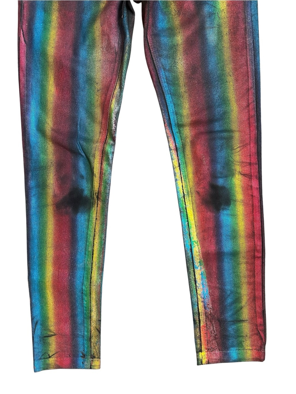 Vintage Lip Service Rainbow Pride Metallic Waxed Low Rise Skinny Jeans Size 30 - Picture 4 of 10